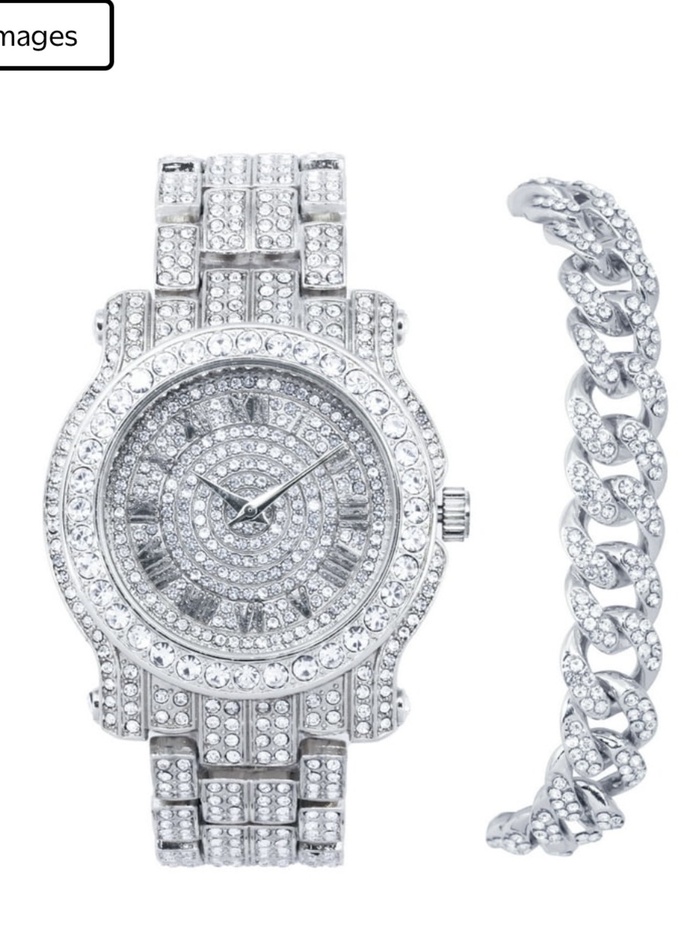 Silver Crystal Pavé Unisex Watch and Bracelet Set